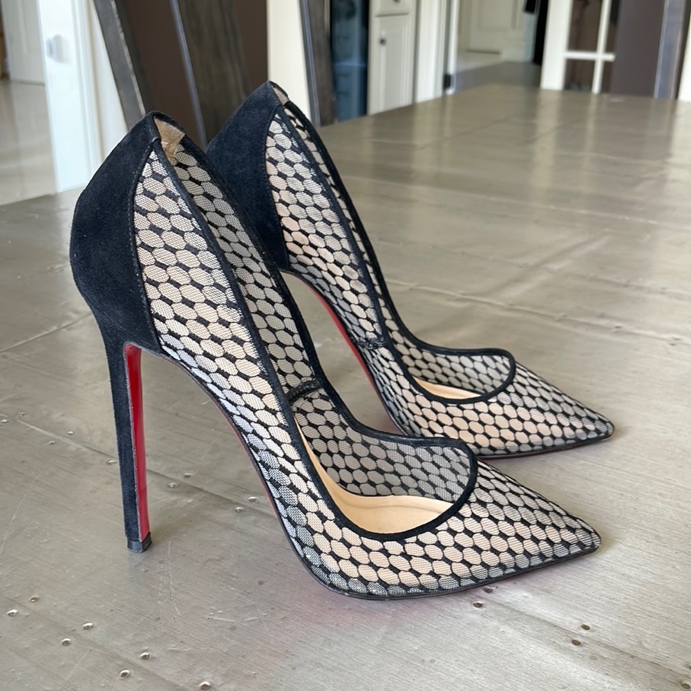 Christian Louboutin pigaresille 120mm black suede mesh stiletto sz 37.5
